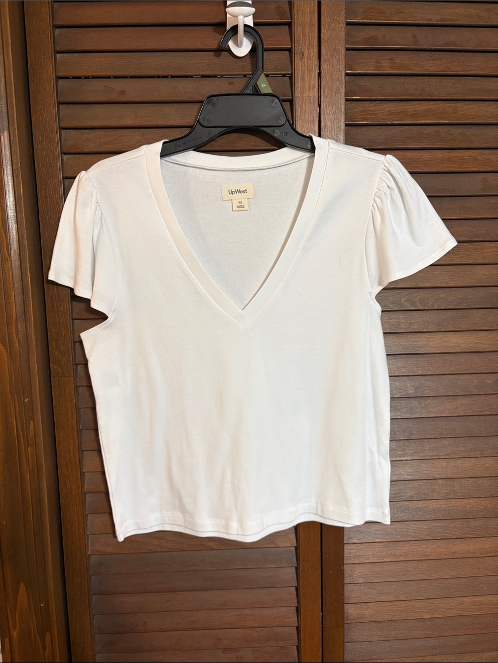 UpWest White V-Neck Flutter Sleeve Tee